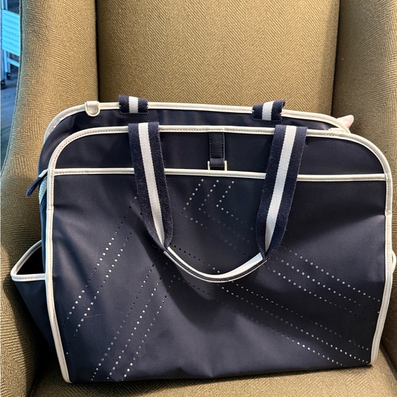 Tory Burch Convertible Perforated T-Tennis Tote in Navy Blue - Picture 4 of 9